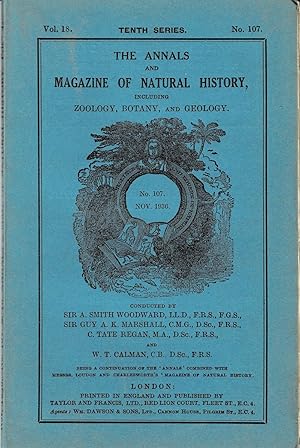 Imagen del vendedor de THE ANNALS AND MAGAZINE OF NATURAL HISTORY, Including Zoology, Botany, and Geology. Vol. 18. Tenth Series. No. 107. Nov. 1936. (Cover title). a la venta por Blue Mountain Books & Manuscripts, Ltd.