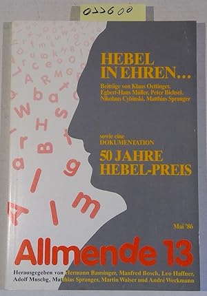 Bild des Verkufers fr Hebel in Ehren.sowie ein Dokumentation 50 Jahre Hebel-Preis. Allmende 13, Mai 86 zum Verkauf von Antiquariat Trger