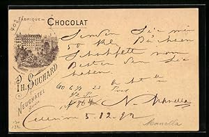 Vorläufer-Ansichtskarte Neuchatel, 1892, Fabrique Chocolat Suchard, Fabrique No. 3