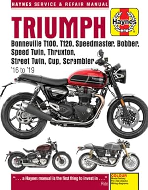 Image du vendeur pour Haynes Triumph Bonneville T100, T120, Speedmaster, Bobber, Speed Twin, Thruxton, Street Twin, Cup, Scrambler '16 to '19 Service & Repair Manual : Water-Cooled Twins mis en vente par GreatBookPrices