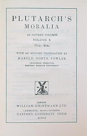 Bild des Verkufers fr Plutarch's Moralia X zum Verkauf von Librodifaccia