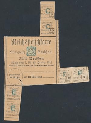 Bild des Verkufers fr Lebensmittelmarke Reichsfleischkarte des Knigreichs Sachsen 1917, z. T. eingelst zum Verkauf von Bartko-Reher