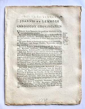 [Groningen, [1738]] Joannis de Lemmege Chronicon Groninganum, pp 67 - 86 (from: Veteris aevi anal...