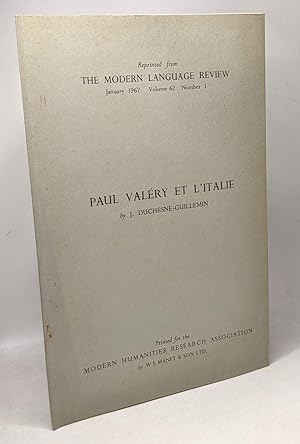 Bild des Verkufers fr Paul Valry et l'Italie --- reprinted from The modern langage review - January 1967 VOLUME 62 Number 1 zum Verkauf von crealivres