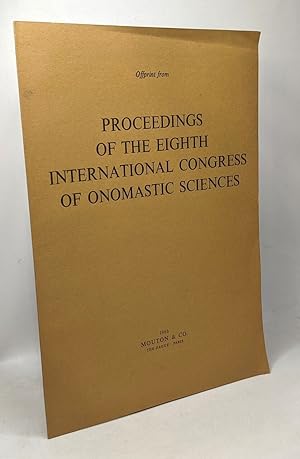 Image du vendeur pour Proceedings of the eighth international congress of onomastic sciences mis en vente par crealivres