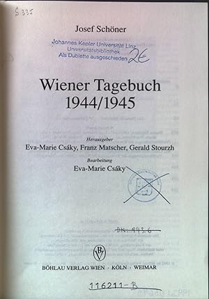 Immagine del venditore per Wiener Tagebuch : 1944/1945 Verffentlichungen der Kommission fr Neuere Geschichte sterreichs ; Bd. 83 venduto da books4less (Versandantiquariat Petra Gros GmbH & Co. KG)