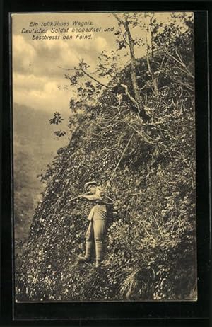 Bild des Verkufers fr Ansichtskarte Deutscher Soldat beobachtet und beschiesst den Feind am Hang zum Verkauf von Bartko-Reher