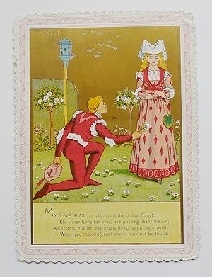 Image du vendeur pour Valentine card showing a man on his knees offering a woman a rose. mis en vente par Roe and Moore