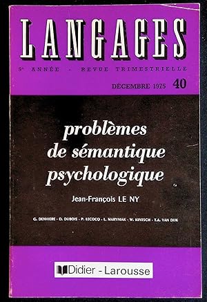 Bild des Verkufers fr Langages n40, dcembre 1975 - Problmes de smantique psychologique zum Verkauf von LibrairieLaLettre2