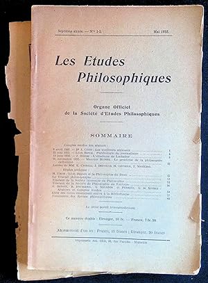 Bild des Verkufers fr Les Etudes Philosophiques Septime anne, n1-2 mai 1933 zum Verkauf von LibrairieLaLettre2