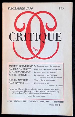 Image du vendeur pour Critique n283 dcembre 1970 mis en vente par LibrairieLaLettre2