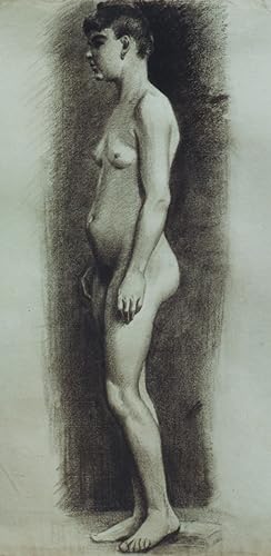 "FEMME NUE" Dessin au crayon noir provenant de l'Atelier J. A. PERROUD (vers 1890)