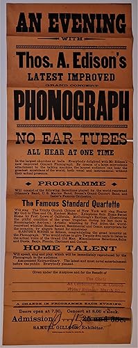 (Broadside) AN EVENING with Thos. A. Edison's Latest Improved Grand Concert PHONOGRAPH . NO EAR T...