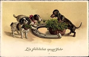 Ansichtskarte / Postkarte Glückwunsch, Neujahr, Hunde, Hufeisen