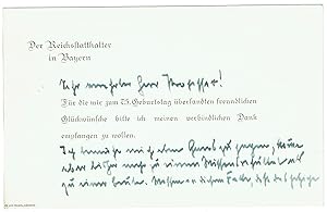 Bild des Verkufers fr Gedr. Briefkarte mit eigenh. Zusatz und Unterschrift. zum Verkauf von Kotte Autographs GmbH