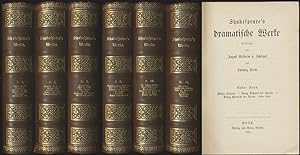 Bild des Verkufers fr Shakespeare's dramatische Werke. bersetzt von August Wilhelm v. Schlegel und Ludwig Tieck. Band 1 & 2: Knig Johann. Knig Richard der Zweite. Knig Heinrich der Vierte. Knig Heinrich der Fnfte. Knig Heinrich der Sechste, erster Theil. Band 3 & 4: Knig Heinrich der Sechste, zweiter Theil. Knig Heinrich der Sechste, dritter Theil. Knig Richard der Dritte. Knig Heinrich der Achte. Romeo und Julia. Ein Sommernachtstraum. Band 5 & 6: Julius Csar. Was ihr wollt. Der Sturm. Hamlet. Der Kaufmann von Venedig. Wie es euch gefllt. Band 7 & 8: Der Widerspenstigen Zhmung. Viel Lrmen um Nichts. Die Comdie der Irrungen. Die beiden Veroneser. Coriolanus. Liebes Leid und Lust. Band 9 & 10: Die lustigen Weiber von Windsor. Titus Andronicus. Das Wintermhrchen. Antonius und Cleopatra. Ma fr Ma. Timon von Athen. Band 11 & 12: Knig Lear. Troilus und Cressida. Ende gut, Alles gut. Othello. Cymbeline. Macbeth. 12 Bnde (in 6, komplett). zum Verkauf von Antiquariat Lenzen