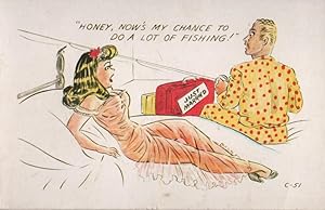 Bild des Verkufers fr pinup postcard: Honey, Now's My Chance to do a Lot of Fishing zum Verkauf von Mobyville