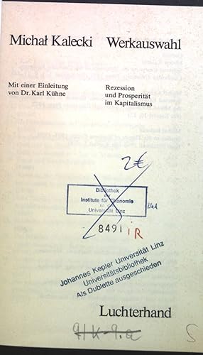 Imagen del vendedor de Werkauswahl : Rezession u. Prosperitt im Kapitalismus. a la venta por books4less (Versandantiquariat Petra Gros GmbH & Co. KG)