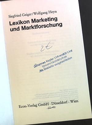 Bild des Verkufers fr Lexikon Marketing und Marktforschung zum Verkauf von books4less (Versandantiquariat Petra Gros GmbH & Co. KG)