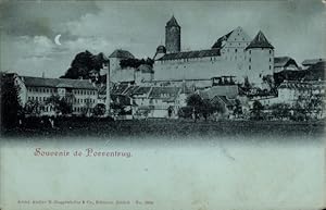 Mondschein Ansichtskarte / Postkarte Pruntrut Porrentruy Kanton Jura, Ortsansicht mit Burg