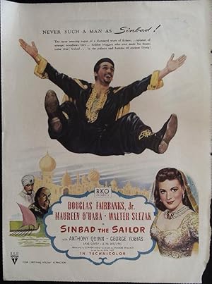 Bild des Verkufers fr Sinbad the Sailor Trade Print Ad 1946 Douglas Fairbanks, Jr, Maureen O'Hara, Walter Slezak zum Verkauf von AcornBooksNH