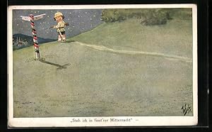 Bild des Verkufers fr Knstler-Ansichtskarte Willi Scheuermann: Steh ich in finst'rer Mitternacht, einsamer Soldat hlt Wache auf dem Berg zum Verkauf von Bartko-Reher