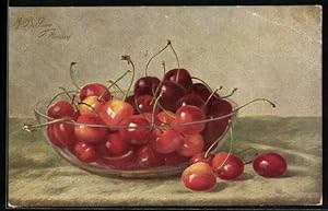 Bild des Verkufers fr Knstler-Ansichtskarte M. Billing: Rote Kirschen in der Schale zum Verkauf von Bartko-Reher