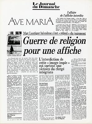 "AVE MARIA" Réalisé par Jacques RICHARD en 1984 avec Anna KARINA, Isabelle PASCO, Feodor ATKINE /...