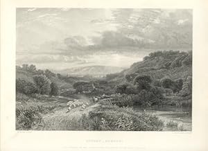 SUNSET IN SUSSEX FROM A PAINTING BY G. COLE ,1877 ANTIQUE PRINT ART ENGRAVING