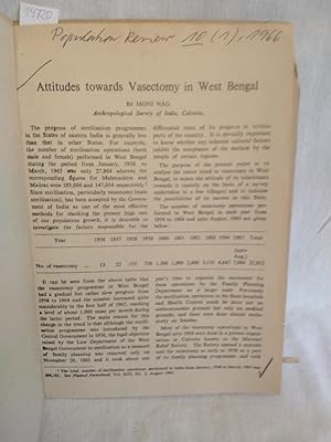 Bild des Verkufers fr Attitudes towards Vasectomy in West Bengal. (= Reprint from "Population Review", 10 (1), 1966). zum Verkauf von Versandantiquariat Waffel-Schrder