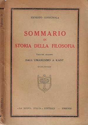 Bild des Verkufers fr Sommario di storia della filosofia vol. II - Dall'Umanesimo a Kant zum Verkauf von Biblioteca di Babele