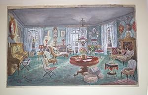 Original watercolour of Mrs. Susan Hodson's (widow of Major W.S.R. Hodson) Drawing Room at Hampto...