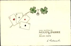 Image du vendeur pour Ansichtskarte / Postkarte Glckwunsch Neujahr, Spielkarten, Glcksklee, Hufeisen mis en vente par akpool GmbH