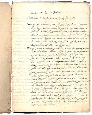 Lettera d'un Prelato al Marchese N.N. in Genova 19 Luglio 1721 (explicit: In Bassano 1721). Manos...