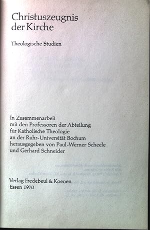 Seller image for Christuszeugnis der Kirche - Theologische Studien. for sale by books4less (Versandantiquariat Petra Gros GmbH & Co. KG)