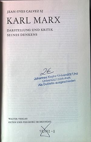 Bild des Verkufers fr Karl Marx : Darstellung und Kritik seines Denkens. zum Verkauf von books4less (Versandantiquariat Petra Gros GmbH & Co. KG)