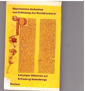 Seller image for Gepriesenes Andenken von Erfindung der Buchdruckerei for sale by Bcherpanorama Zwickau- Planitz