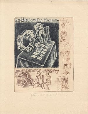 Ex Bibliotheca Macabrum Irene D. Andrews. Radierung in Dunkelgrün und Braun.