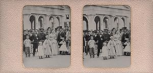 TINTYPE STEREOVIEW OF GROUP OF PEOPLE IN SARATOGA SPRINGS, NEW YORK