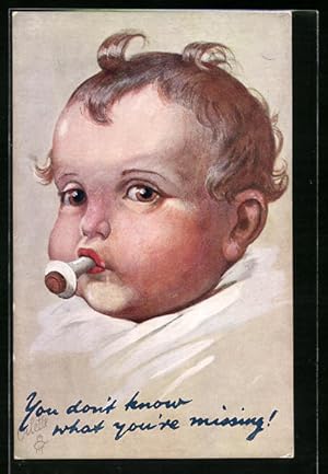 Bild des Verkufers fr Ansichtskarte Curly Locks, Gesicht von einem Kleinkind mit Schnuller zum Verkauf von Bartko-Reher