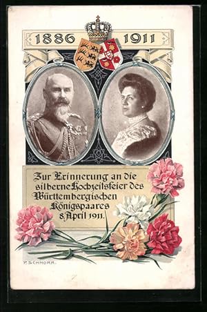 Bild des Verkufers fr Ansichtskarte Erinnerung an die Silberhochzeit des Knigspaares von Wrttemberg in 1911 zum Verkauf von Bartko-Reher