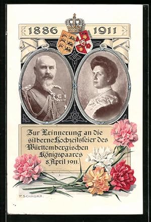 Bild des Verkufers fr Ansichtskarte Erinnerung an die Silberhochzeit des Knigspaares von Wrttemberg in 1911 zum Verkauf von Bartko-Reher