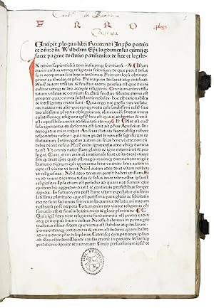 Immagine del venditore per Libri . de fide et legibus.[Augsburg, Gnther Zainer, ca. 1475/1476]. Small folio. Set in a hybrid roman type with gothic elements (a single column of 43 lines per page plus running heads), with the first 3 lines, including the title, in a slightly larger rotunda gothic. With all initials supplied in manuscript in red, rubricated throughout. Contemporary, richly blind-tooled vellum over wooden boards, two brass clasps, blue edges, "Nr. 56" in red ink written at the foot of the spine. venduto da Antiquariaat FORUM BV