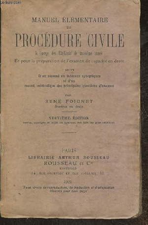 Image du vendeur pour Manuel lmentaire de procdure civile  l'usage des tudiants de 3me anne, et pour la prparation de l'examen de capacit en droit Suivi d'un rsum en tableaux synoptiques et d'un recueil mthodique des principales question d'examen mis en vente par Le-Livre