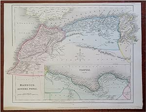 North Africa Morocco Algeria Tripoli Tunis c. 1850-8 Archer engraved map