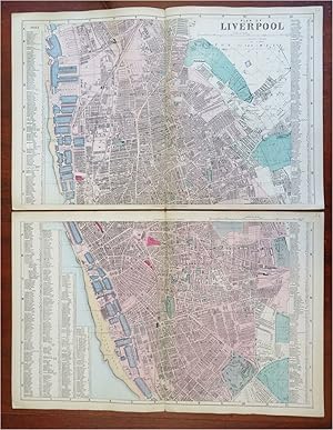 Liverpool Merseyside England 1881 Edward Weller detailed city plan 2 sheet map
