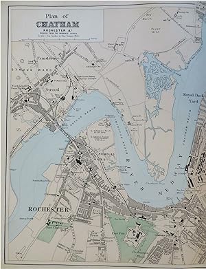 Chatham & Rochester Kent England U.K. 1881 Edward Weller detailed city plan