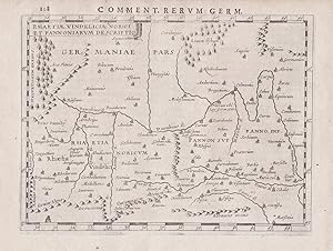 Bild des Verkufers fr Rhaetiae Vindeliciae Norici et Pannoniarum descriptio" - Raetia Noricum Pannonia Donau Schweiz Hungary Croatia sterreich Rmisches Reich Rmer Antike Altertum Karte map zum Verkauf von Antiquariat Steffen Vlkel GmbH