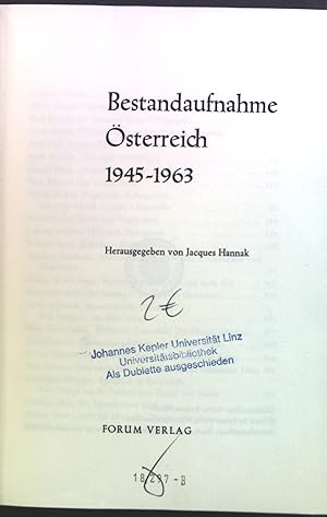 Imagen del vendedor de Bestandaufnahme sterreich 1945 - 1963 a la venta por books4less (Versandantiquariat Petra Gros GmbH & Co. KG)