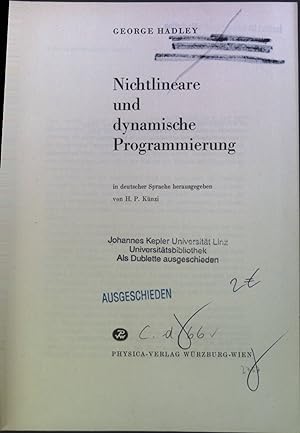 Imagen del vendedor de Nichtlineare und dynamische Programmierung. a la venta por books4less (Versandantiquariat Petra Gros GmbH & Co. KG)